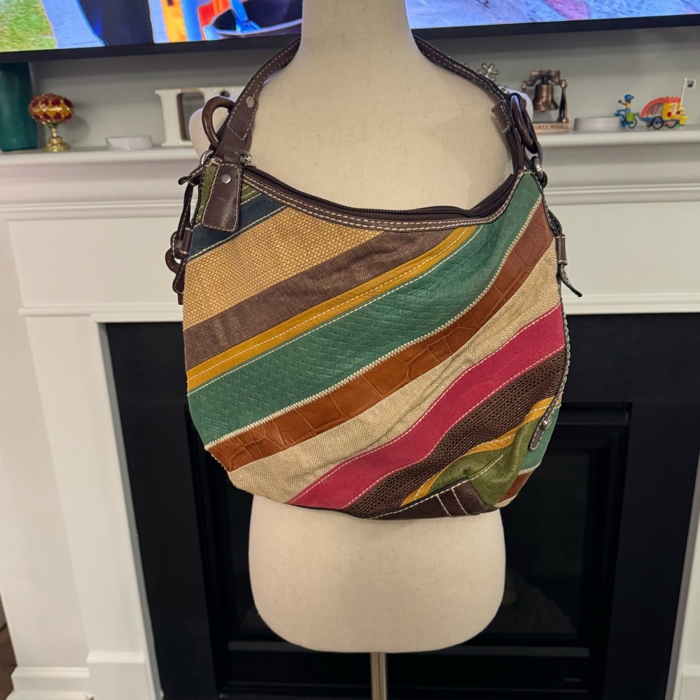 Fossil Multicolor Striped Patchwork Shoulder Bag